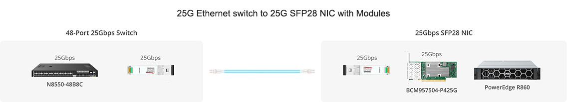 25G Ethernet Switch to 25G SFP28 NIC with Modules